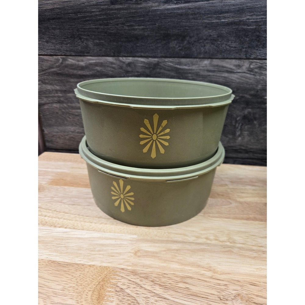 Vintage Tupperware Avocado Green Servalier Bowls Sunburst Set of 2 with 1 Lid